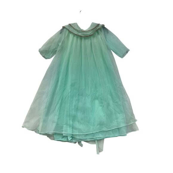 Vintage 80s Sheer Aqua Nightgown & Robe Set #6169 - Picture 2 of 8
